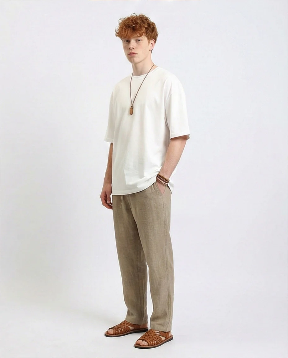 R215865 - Elbow-Sleeves Cotton Relaxed Basic Tee - White - Image 4