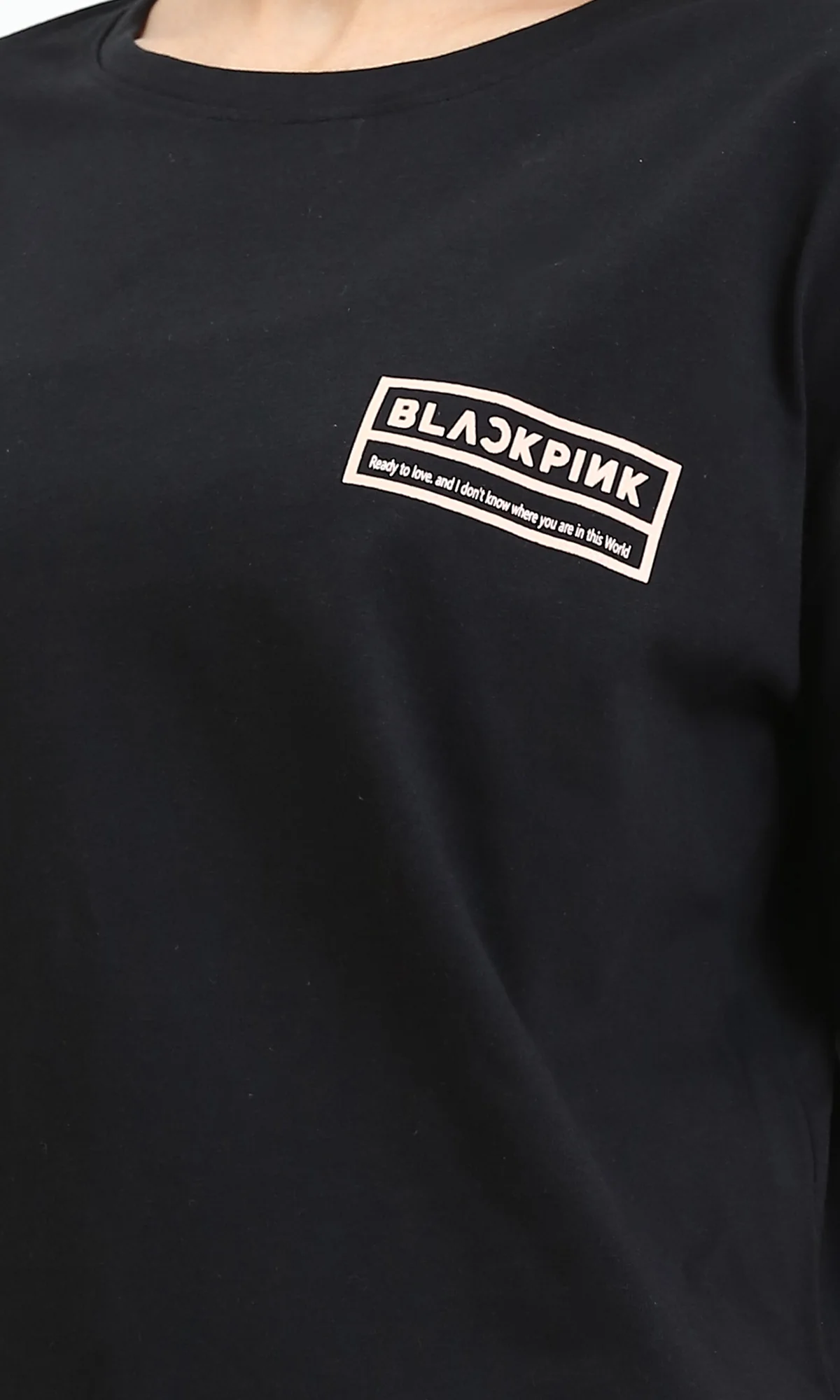 R211624 - Elbow Sleeves Crew Neck Printed Tee - Black - Image 3
