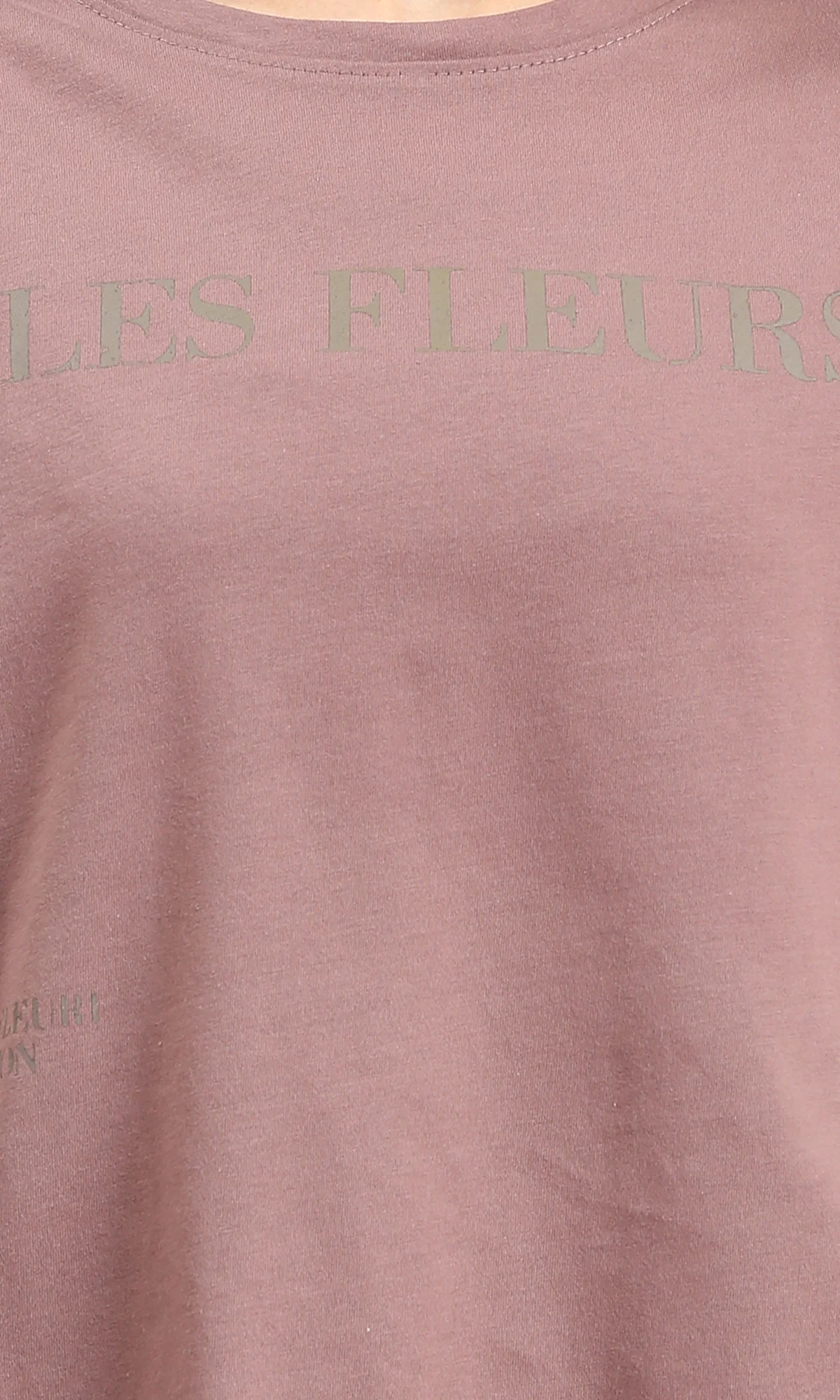 R209219 - Elbow Sleeves Printed Casual Tee - Dark Nude - Image 3