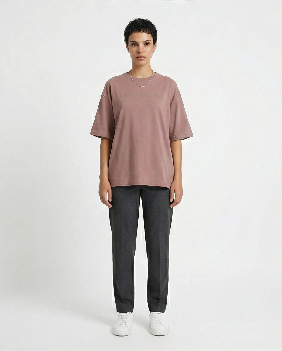 R209219 - Elbow Sleeves Printed Casual Tee - Dark Nude - Image 4