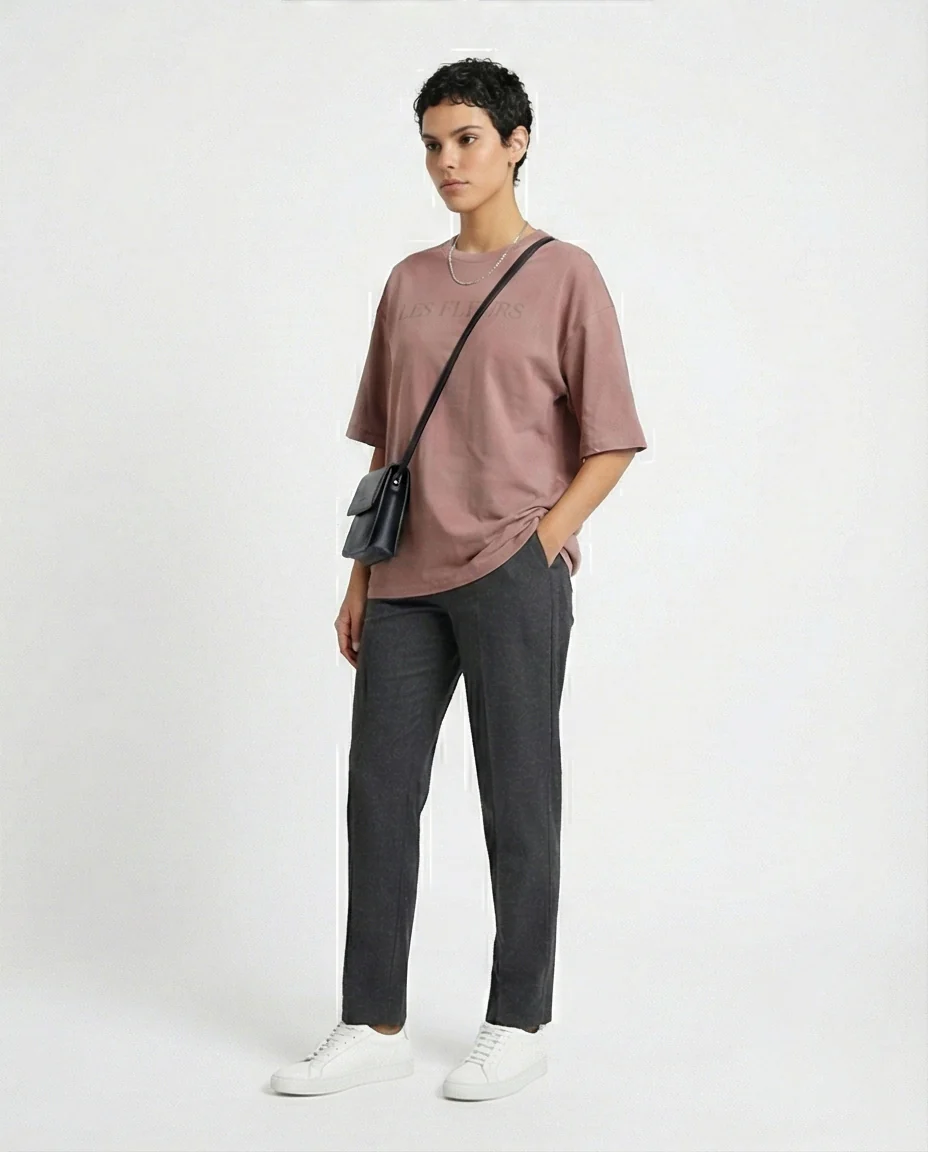 R209219 - Elbow Sleeves Printed Casual Tee - Dark Nude - Image 5