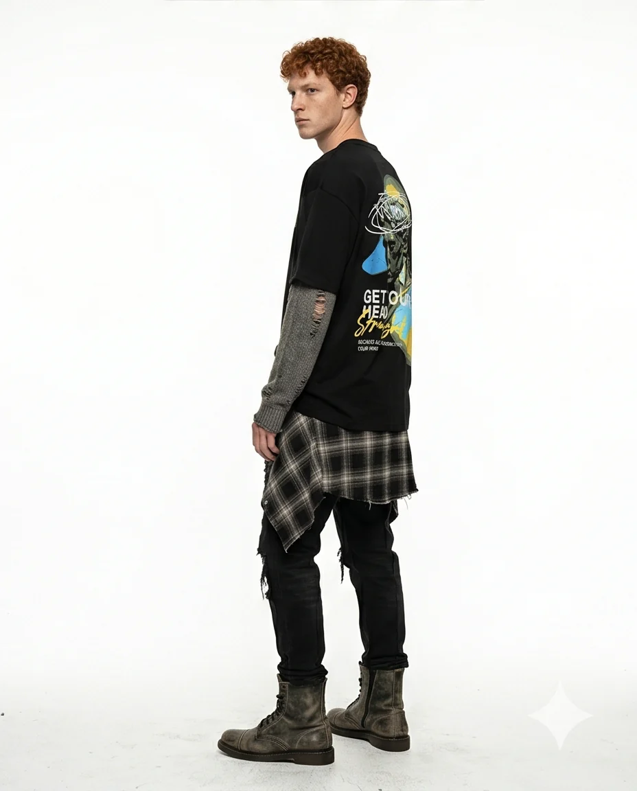 R209415 - Elbow Sleeves Printed Summer Tee - Black - Image 4