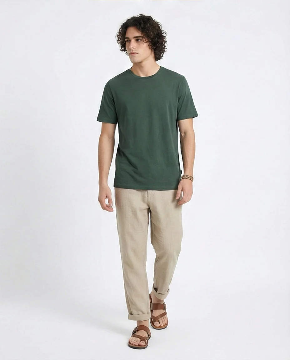 R216114 - Elbow Sleeves Solid Regular Fit Tee - Dark Jade - Image 4