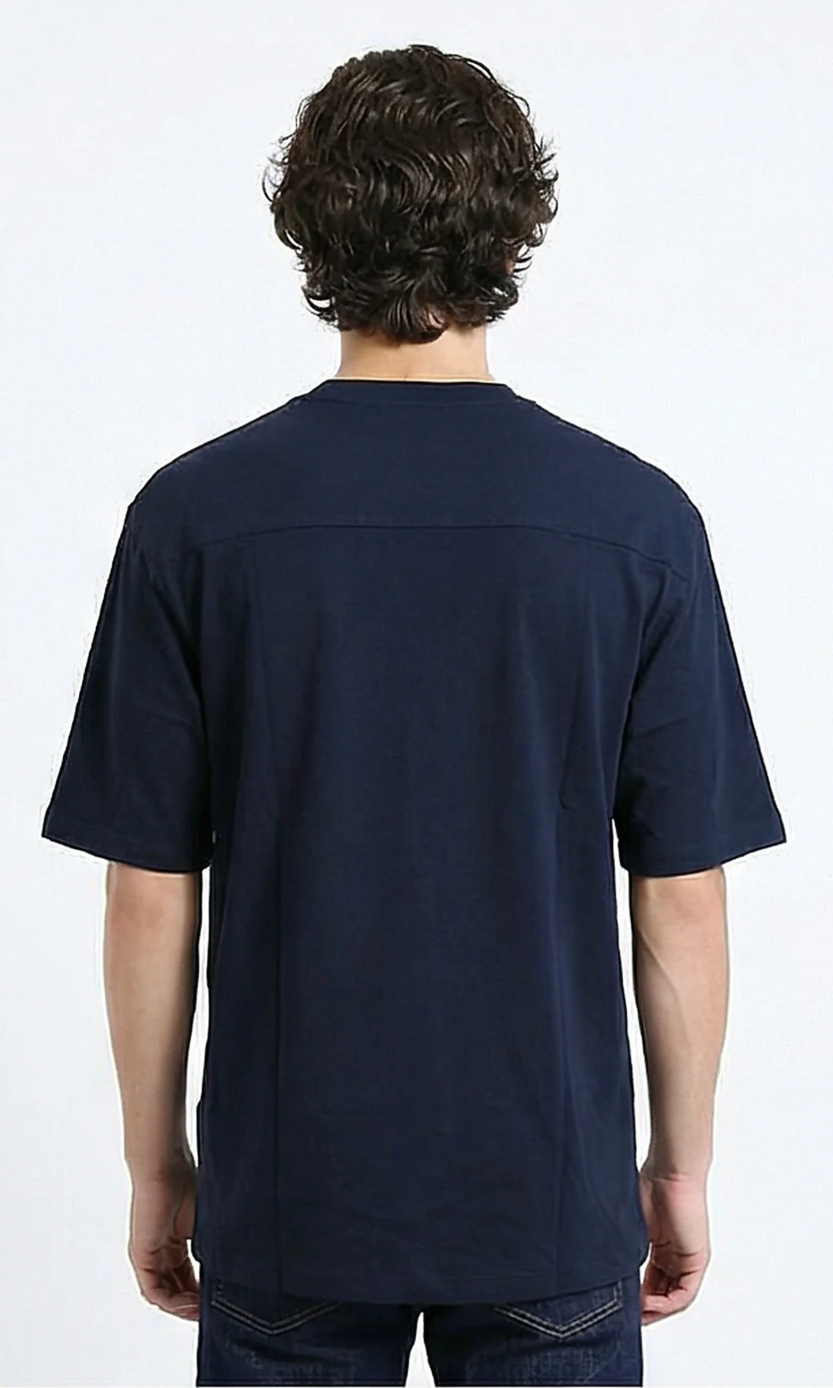 R216116 - Elbow Sleeves Solid Regular Fit Tee - Navy Blue - Image 2