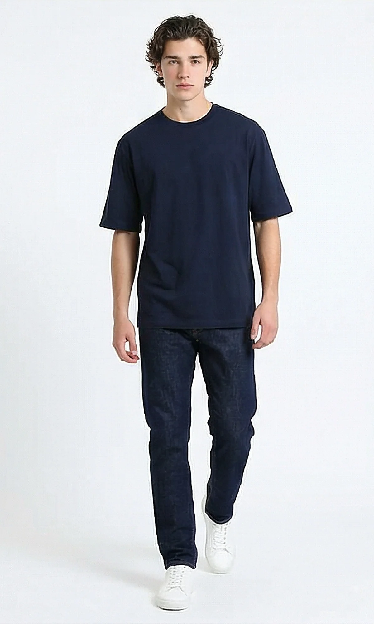R216116 - Elbow Sleeves Solid Regular Fit Tee - Navy Blue - Image 3