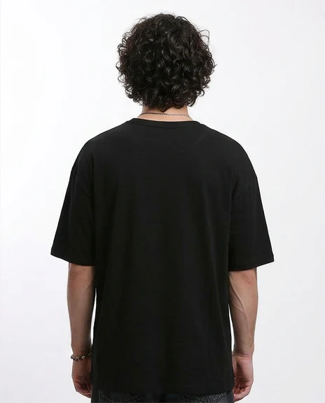 R215861 - Elbow-Sleeves Solid Relaxed Basic Tee - Black - Image 2