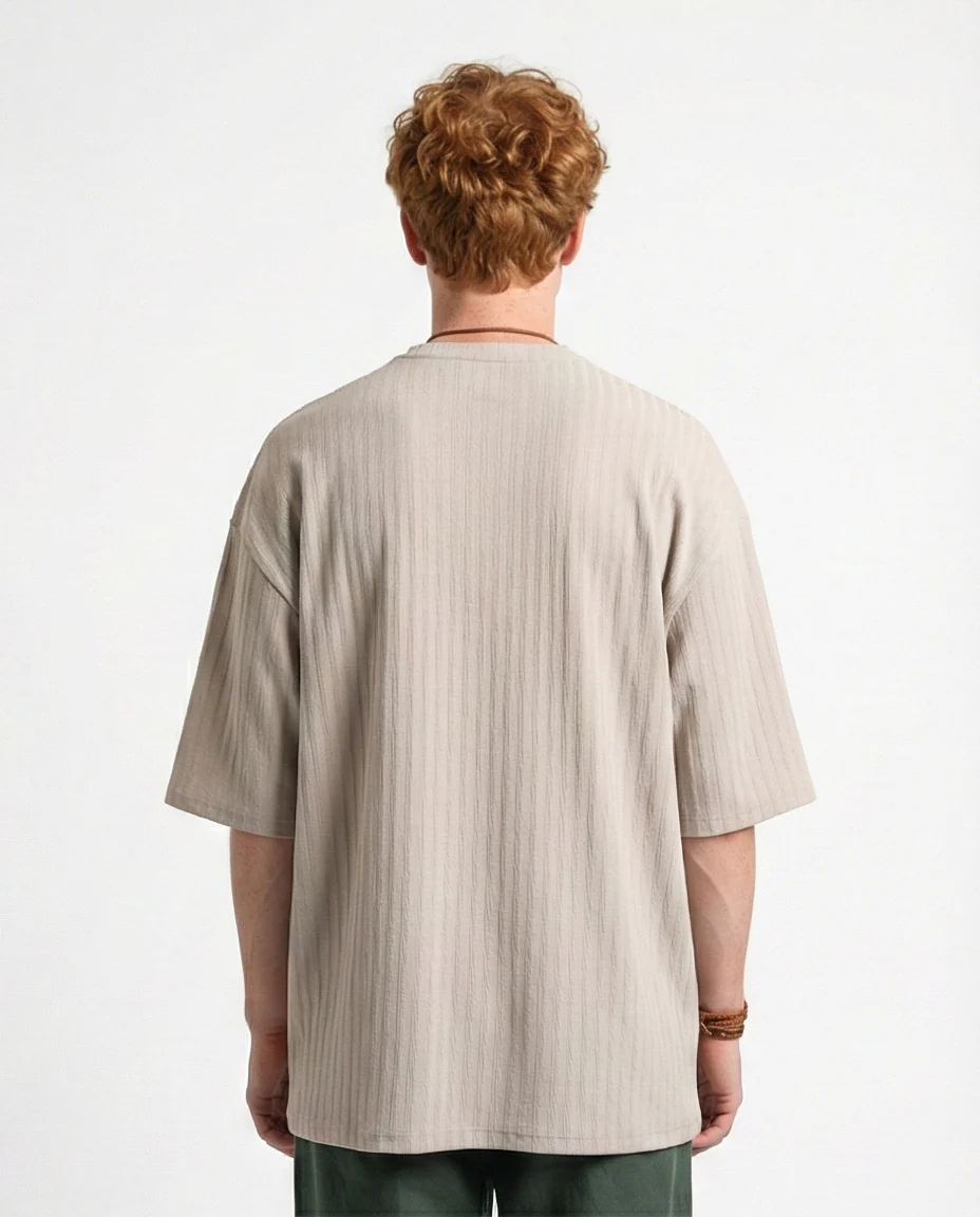 R212652 - Elbow Sleeves Striped Casual Tee - Light Grey - Image 2