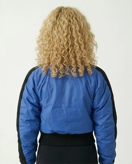 Electric Blue Cropped Puffer Bomber Jacket - O200570 - Image 2