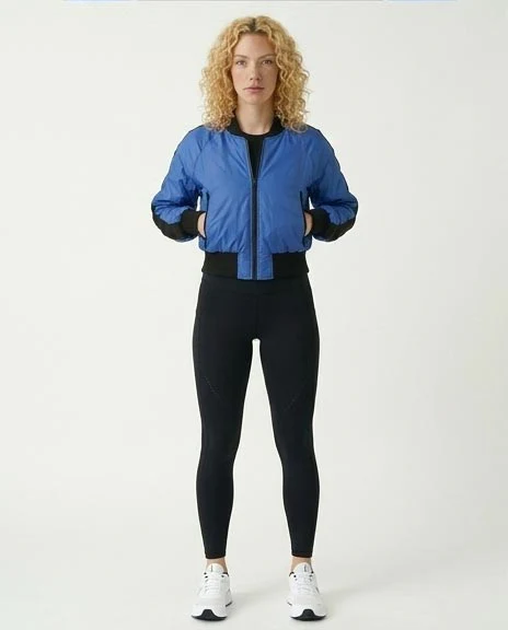 Electric Blue Cropped Puffer Bomber Jacket - O200570 - Image 3