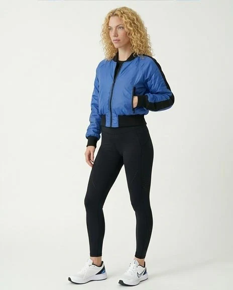 Electric Blue Cropped Puffer Bomber Jacket - O200570 - Image 4