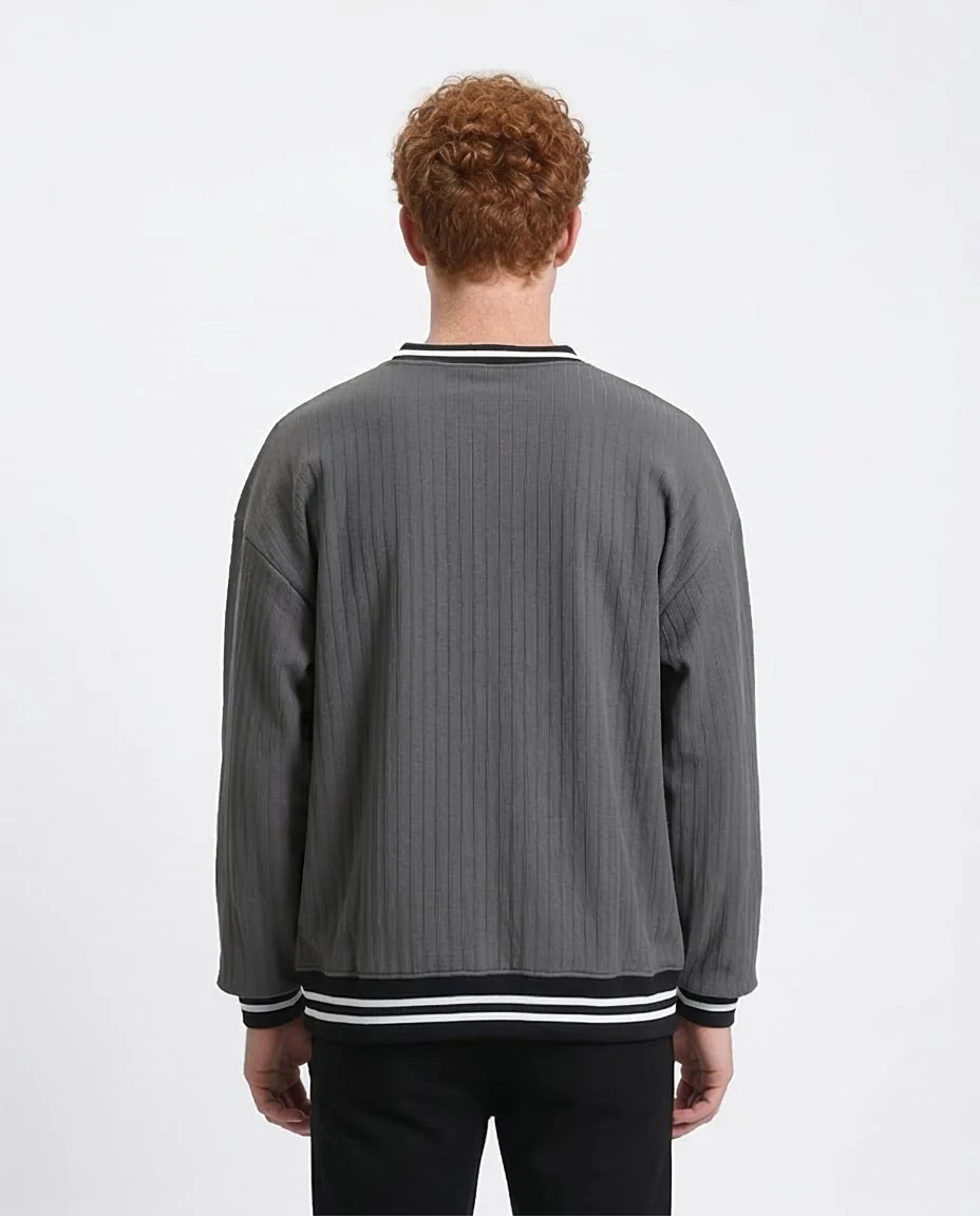 Embroidered "Design Studio" Slip On Sweatshirt - Dark Grey - R214676 - Image 2