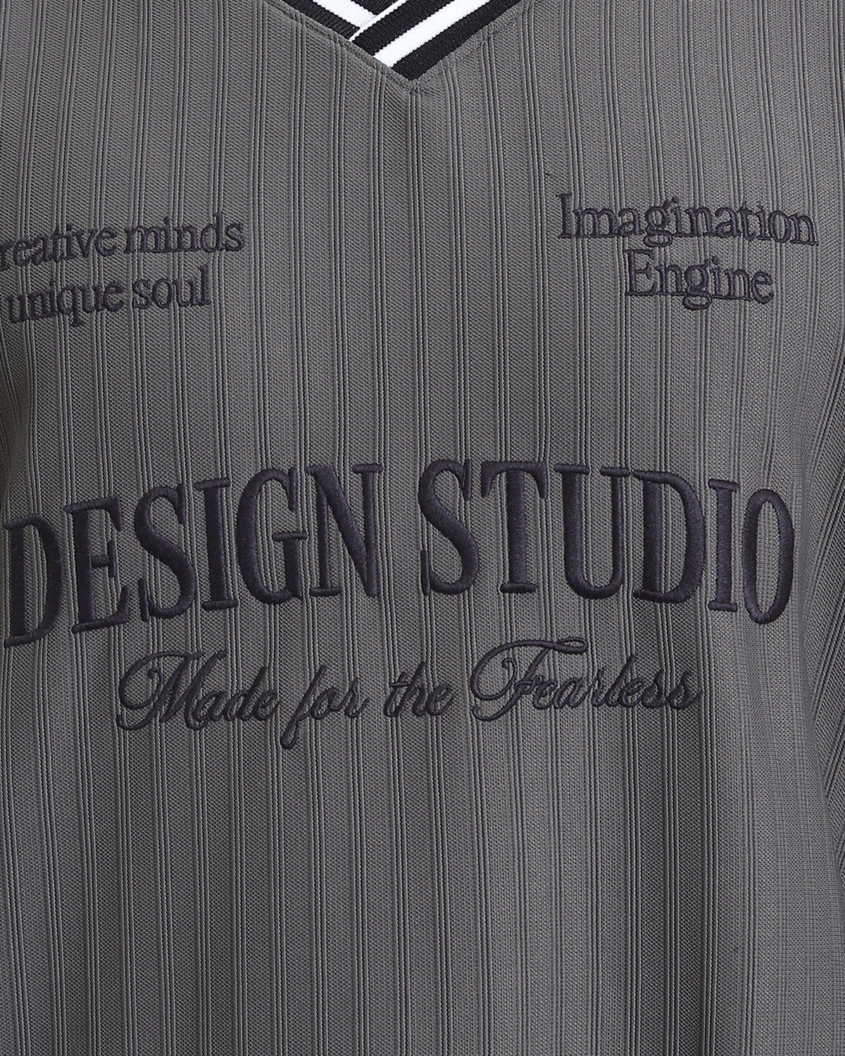 Embroidered "Design Studio" Slip On Sweatshirt - Dark Grey - R214676 - Image 4