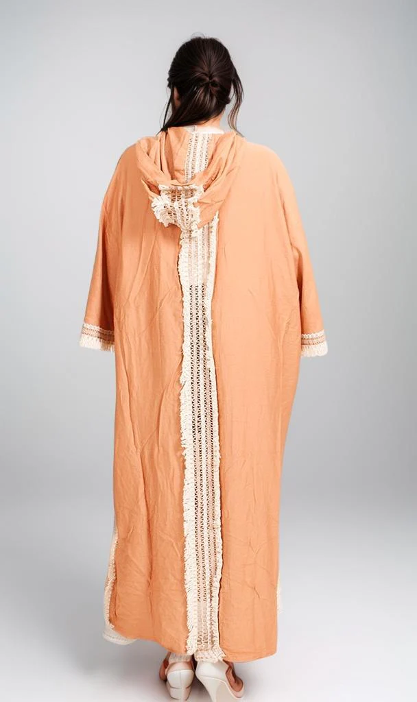 O204327 - Embroidered Linen Kimono - Rust Brown - Image 3