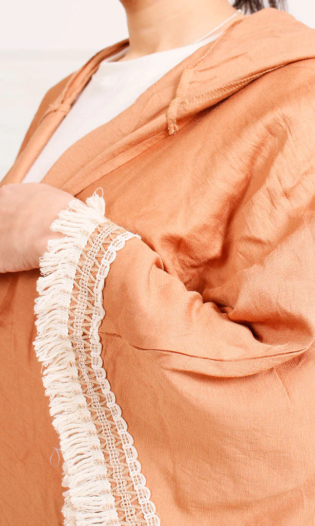 O204327 - Embroidered Linen Kimono - Rust Brown - Image 4