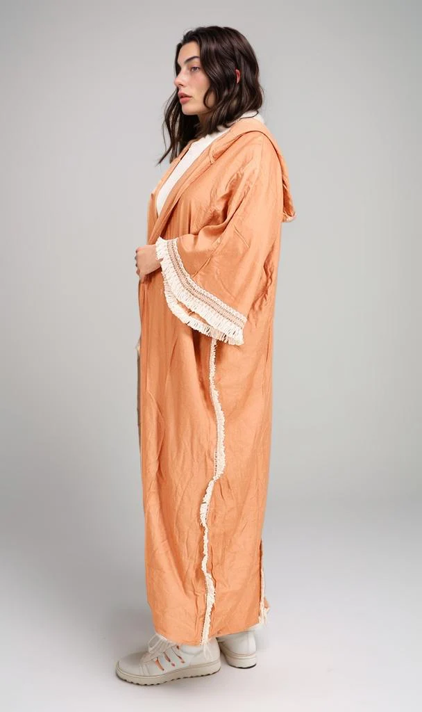 O204327 - Embroidered Linen Kimono - Rust Brown - Image 6