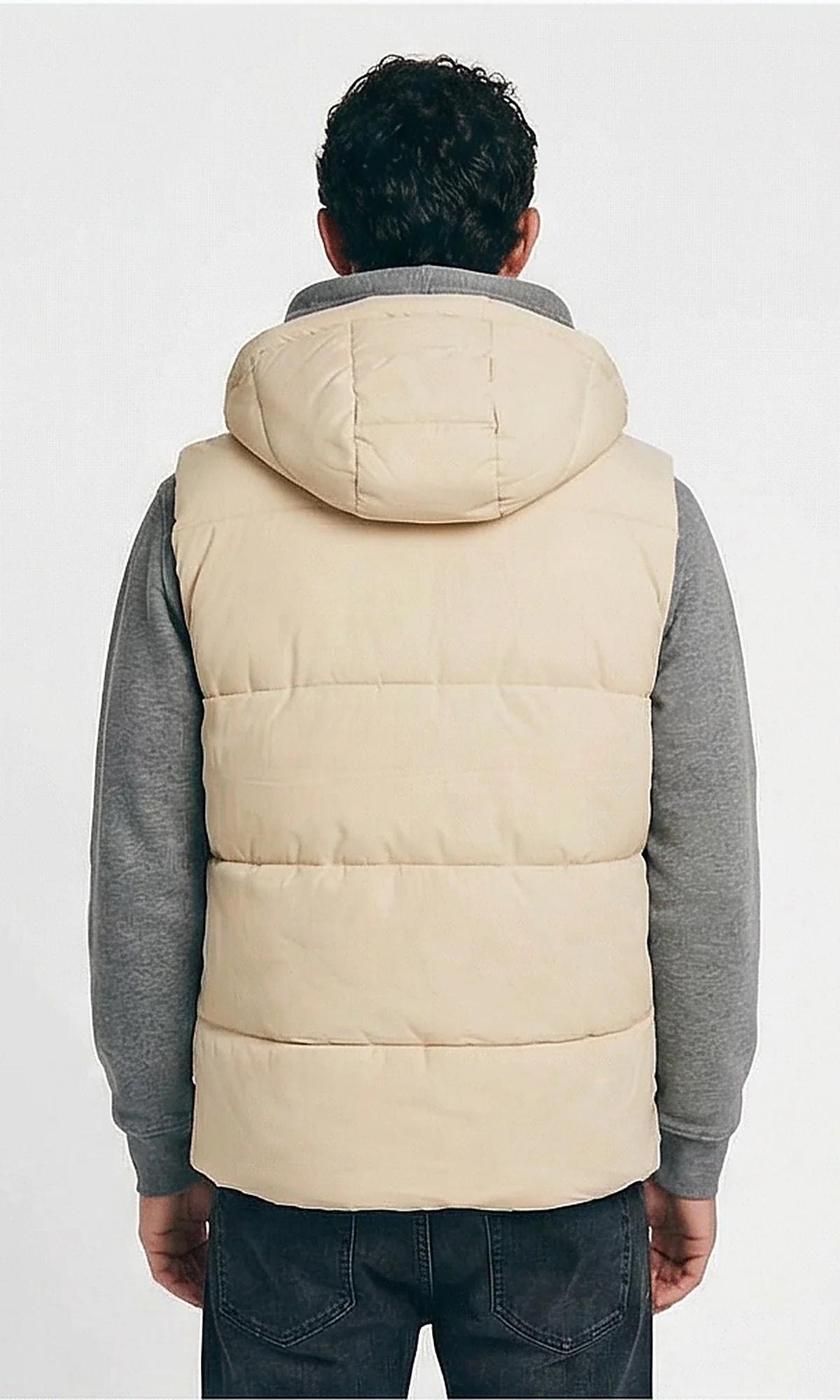 Essential Beige Quilted Hooded Vest - Image 2