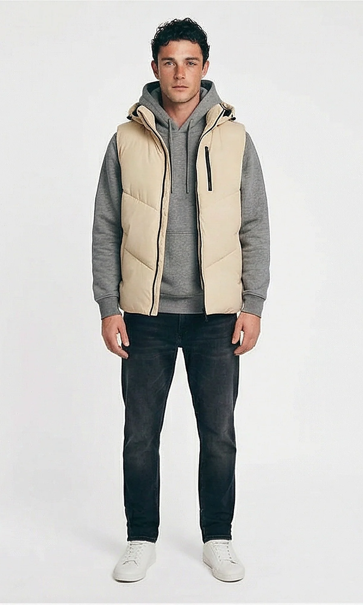 Essential Beige Quilted Hooded Vest - Image 3