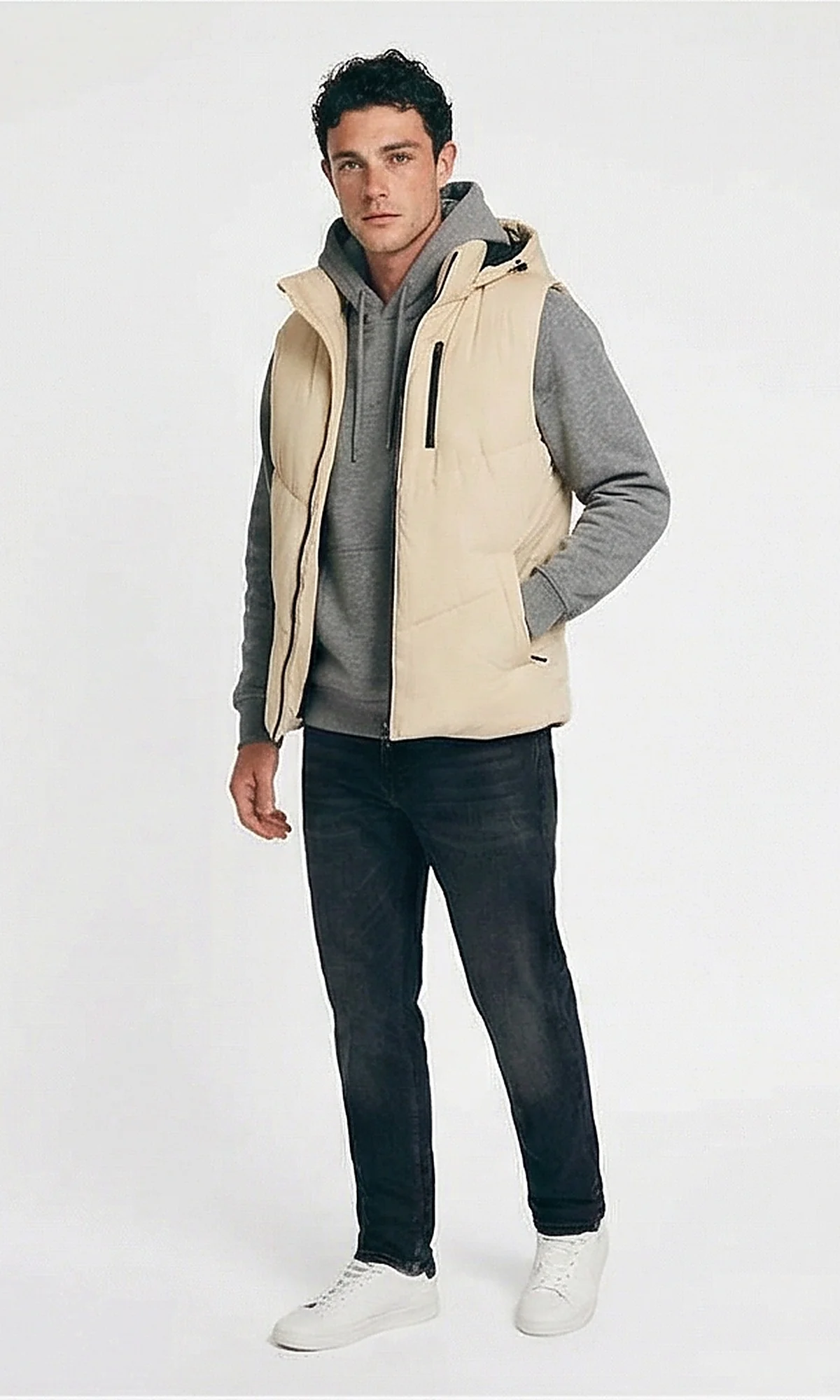 Essential Beige Quilted Hooded Vest - Image 4