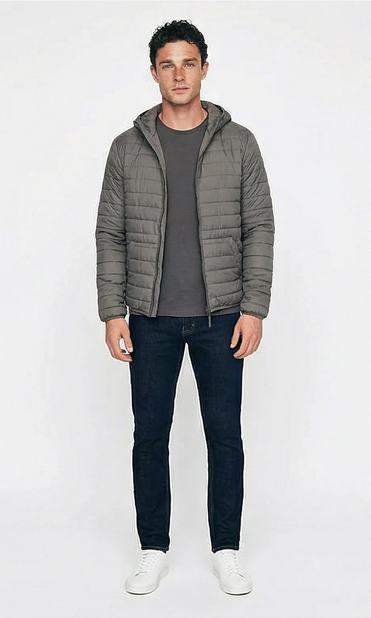 Essential Quilted Hooded Jacket in Heather Grey - Image 3