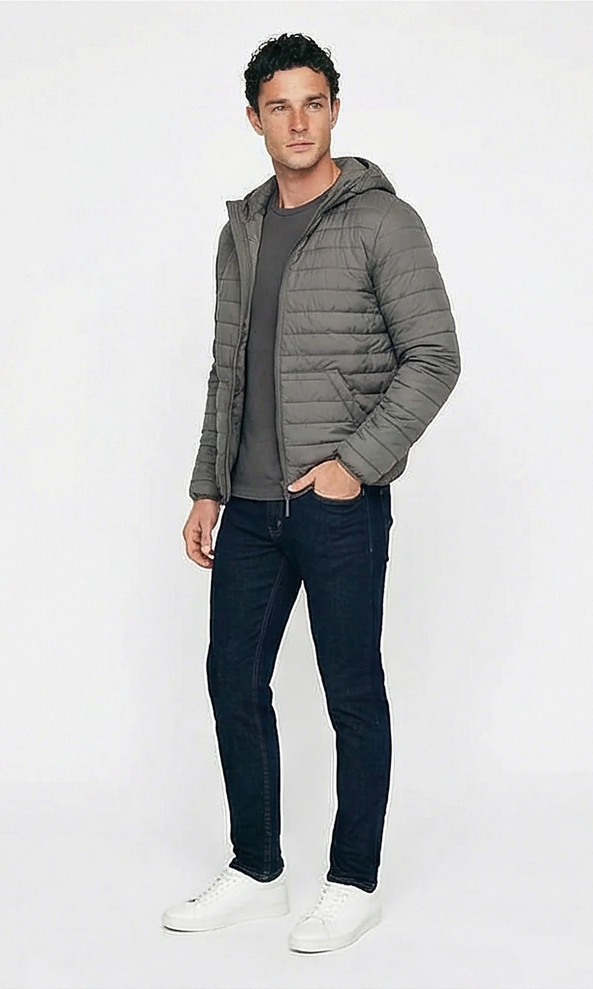 Essential Quilted Hooded Jacket in Heather Grey - Image 4
