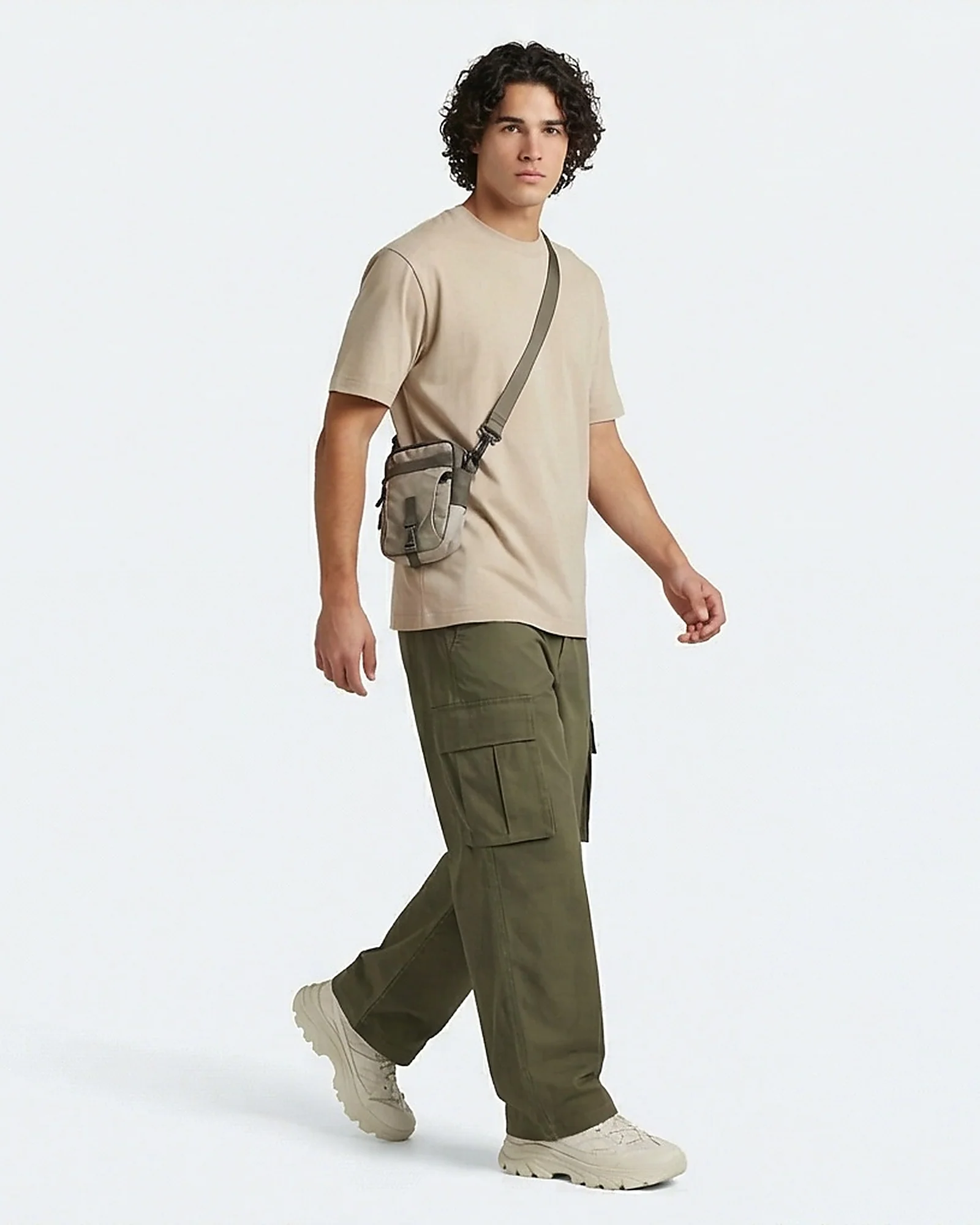 Essential Relaxed Fit Crew Neck T-Shirt in Sand - Image 3