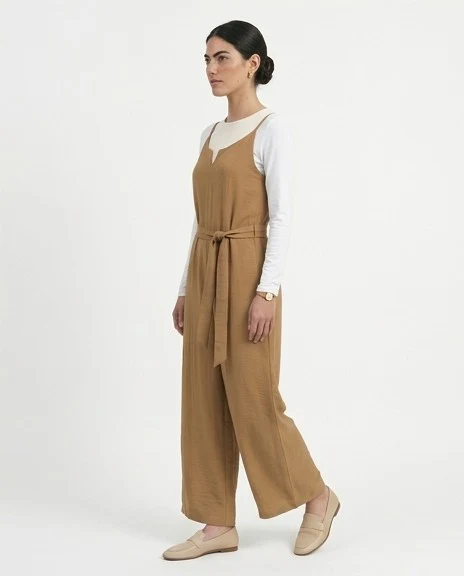 Ravin Essential Textured Wide-Leg Jumpsuit — Camel R216765 - Image 4