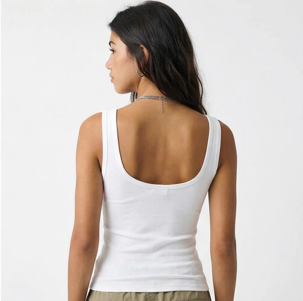 Essential White Ribbed Scoop Neck Tank Top - R217409 - Image 2