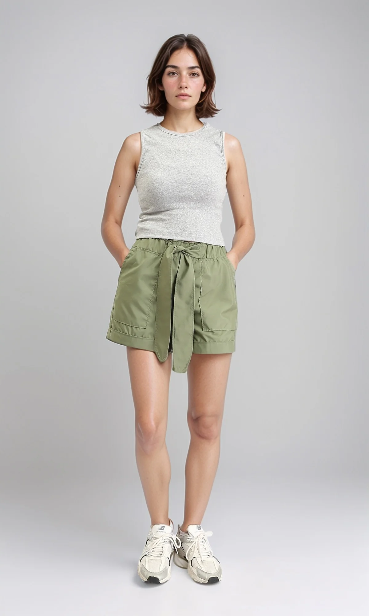 R209923 - Fashionable Shorts with Decorative Belt - Olive - Image 5