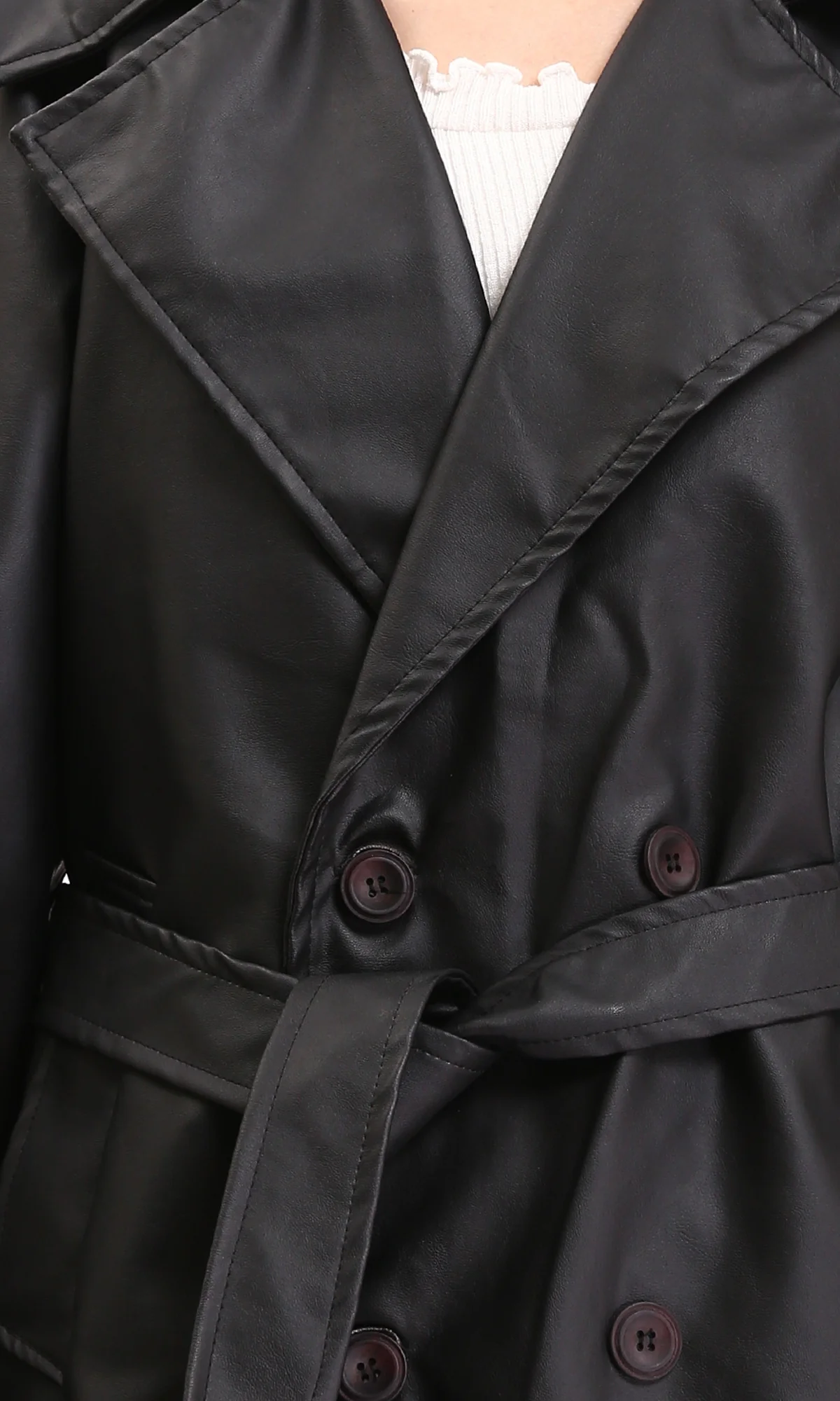 Ravin Faux-Leather Belted Long Trench Coat - R211879 - Image 3