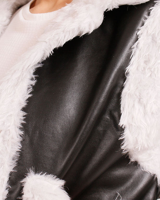 Ravin Faux Leather & Shearling Trimmed Biker Vest - Black & White - O202292 - Image 4
