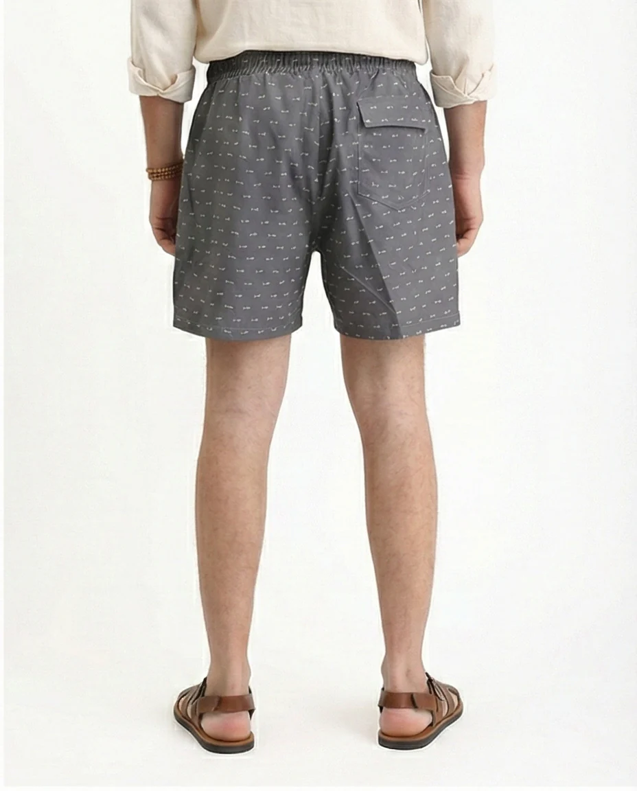 R210293 - Fish Pattern Slip On Swim Short - Dark Grey - Image 2