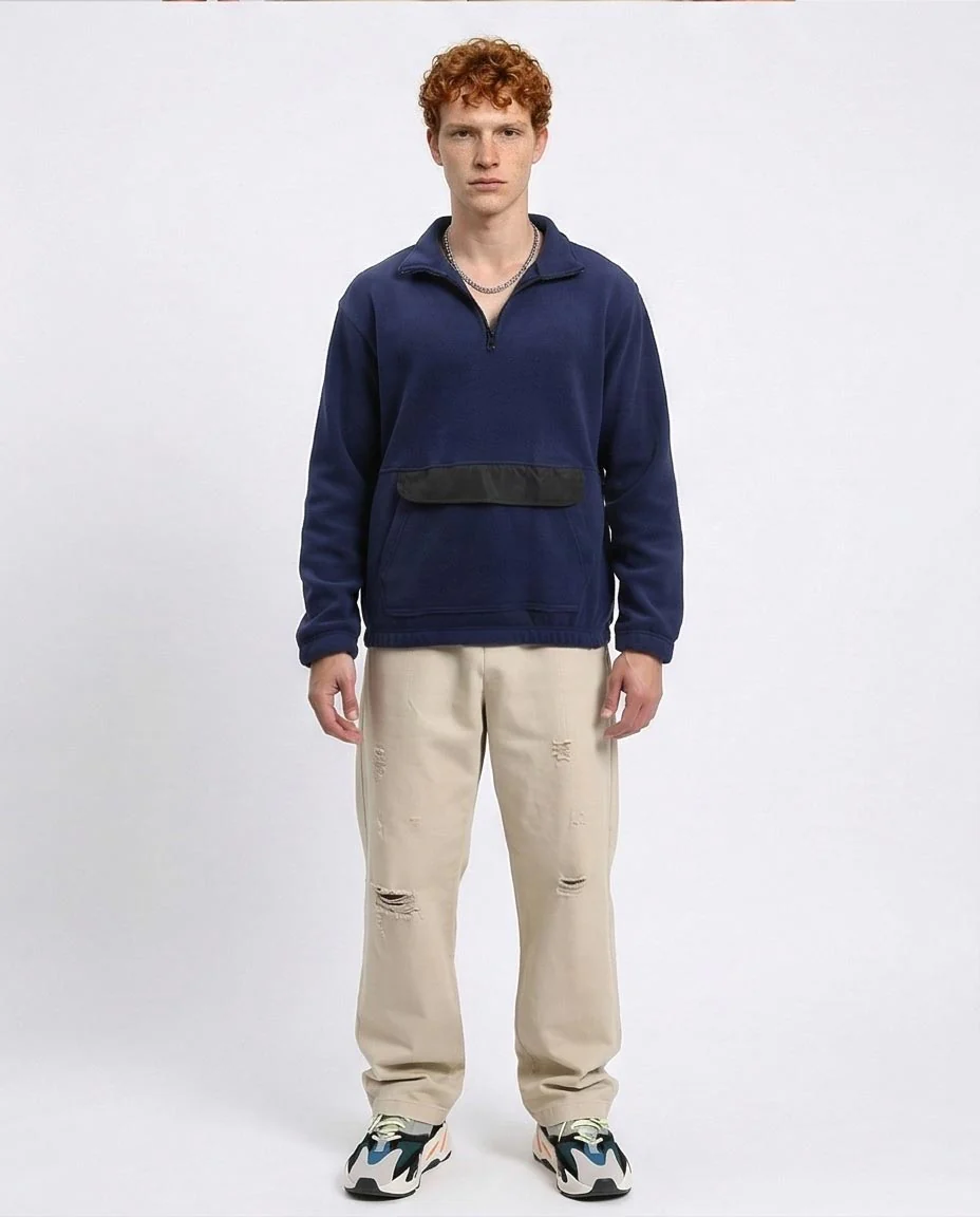 Fleece Quarter-Zip Sweatshirt with Front Pocket - Navy Blue - R213300 - Image 4