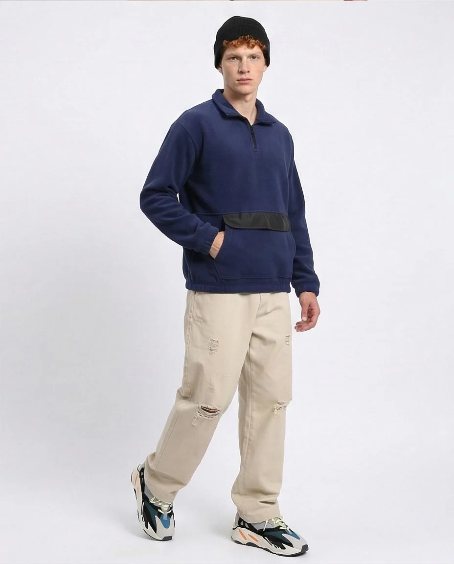 Fleece Quarter-Zip Sweatshirt with Front Pocket - Navy Blue - R213300 - Image 5