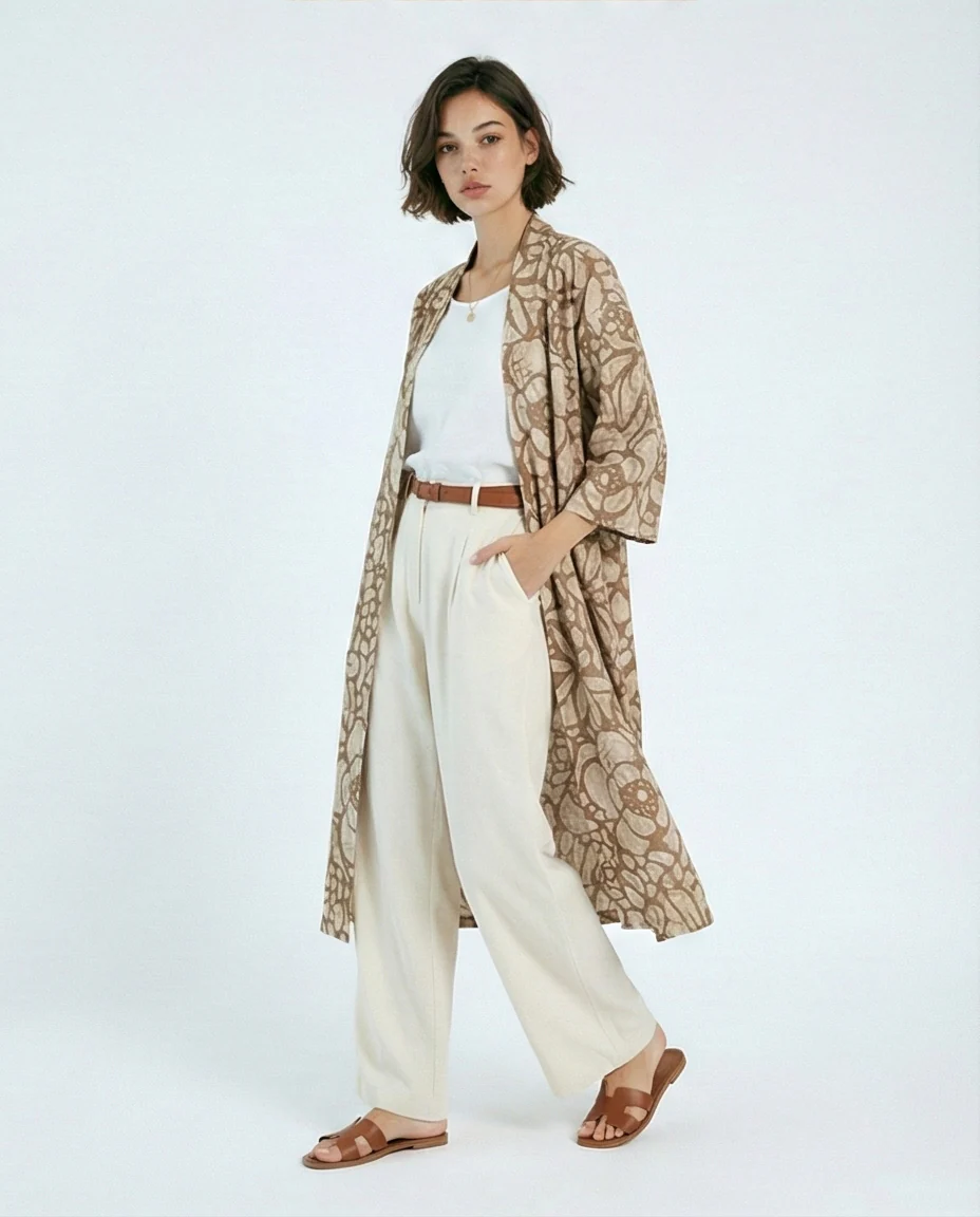 Floral Print Open-Front Long Cardigan - Image 3