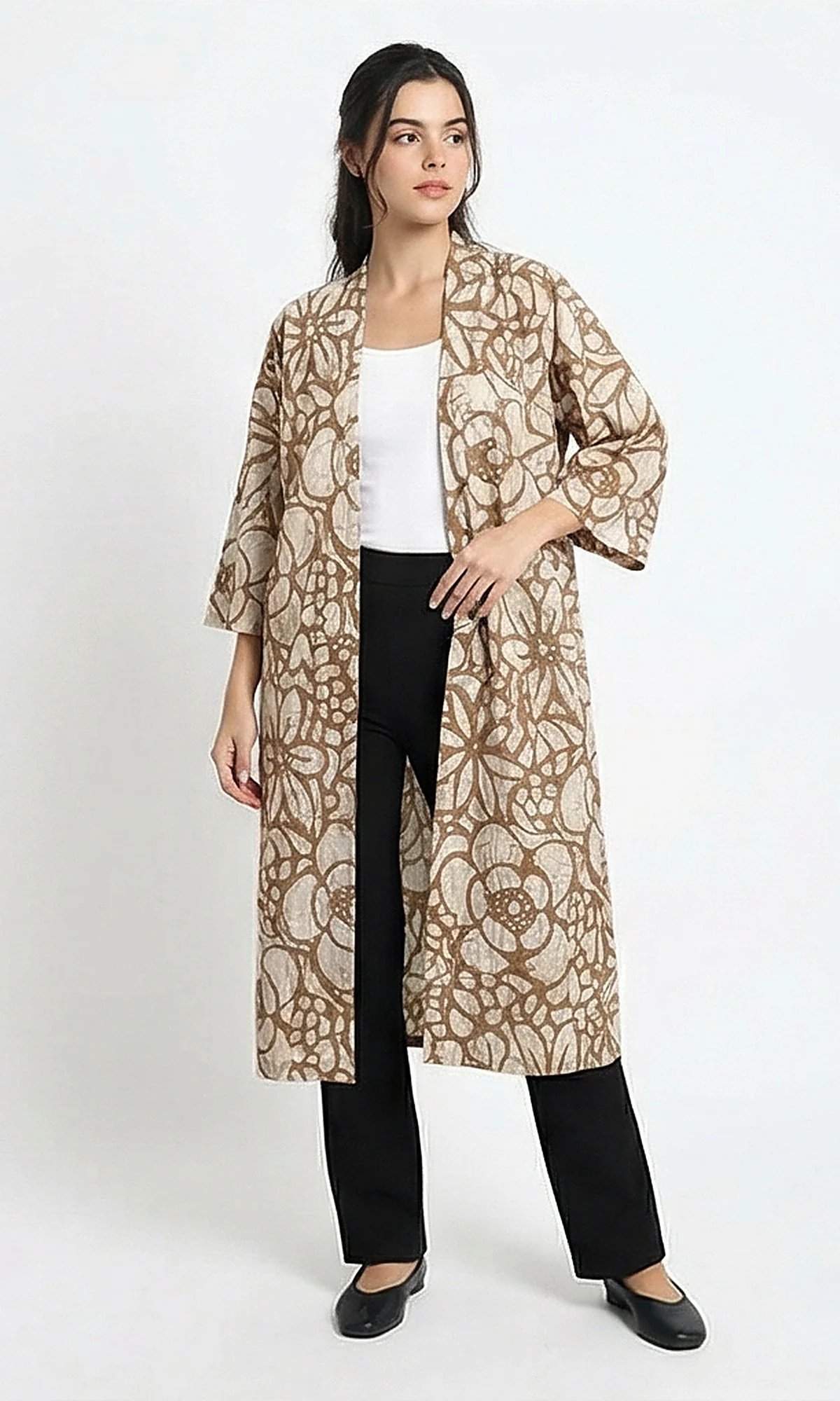 Floral Print Open-Front Long Cardigan - Image 6