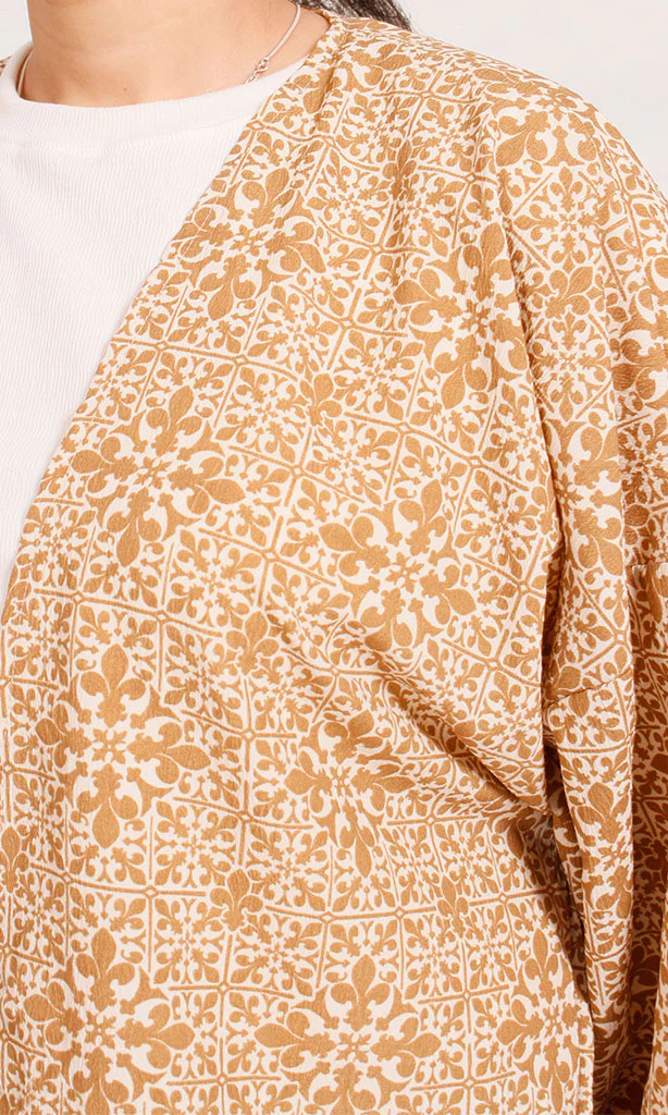 R206501 - Floral Printed Crepe Chiffon Kimono - Beige - Image 4
