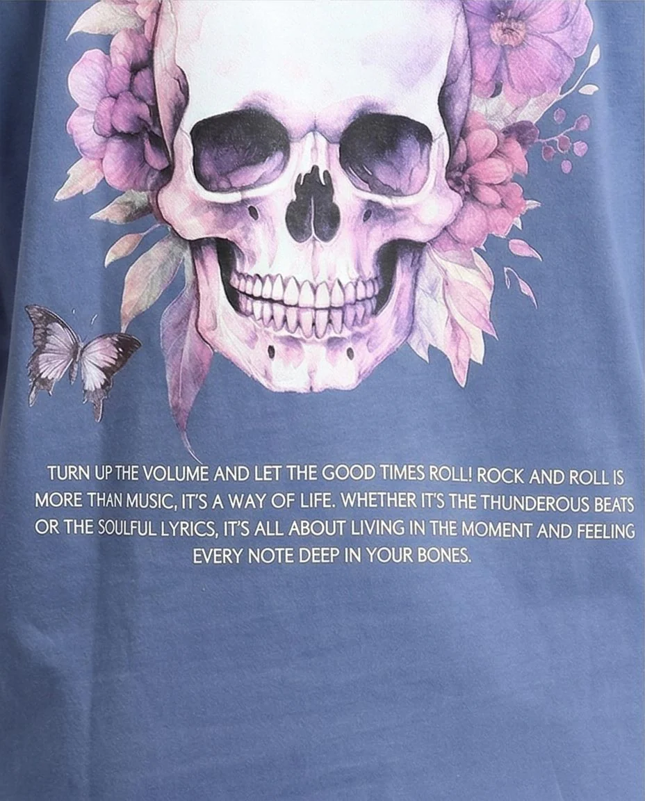 Ravin Floral Skull Graphic Oversized T-Shirt in Denim Blue  - O203135 - Image 3