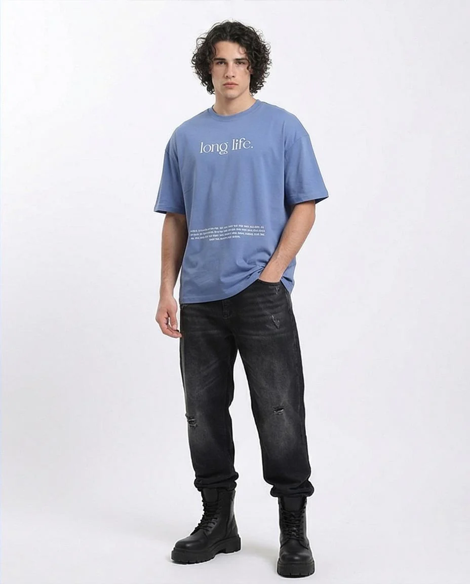 Ravin Floral Skull Graphic Oversized T-Shirt in Denim Blue  - O203135 - Image 4
