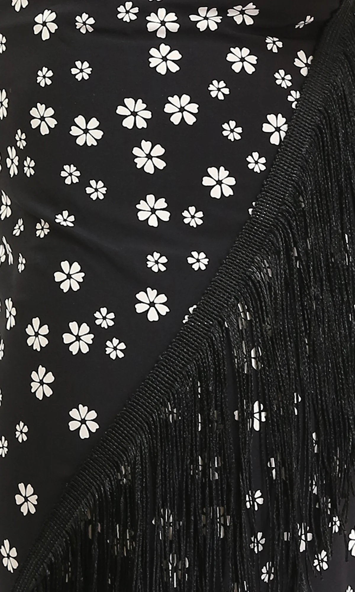 R209259 - Floral Zipped Short Skirt with Fringes - Black & White - Image 3