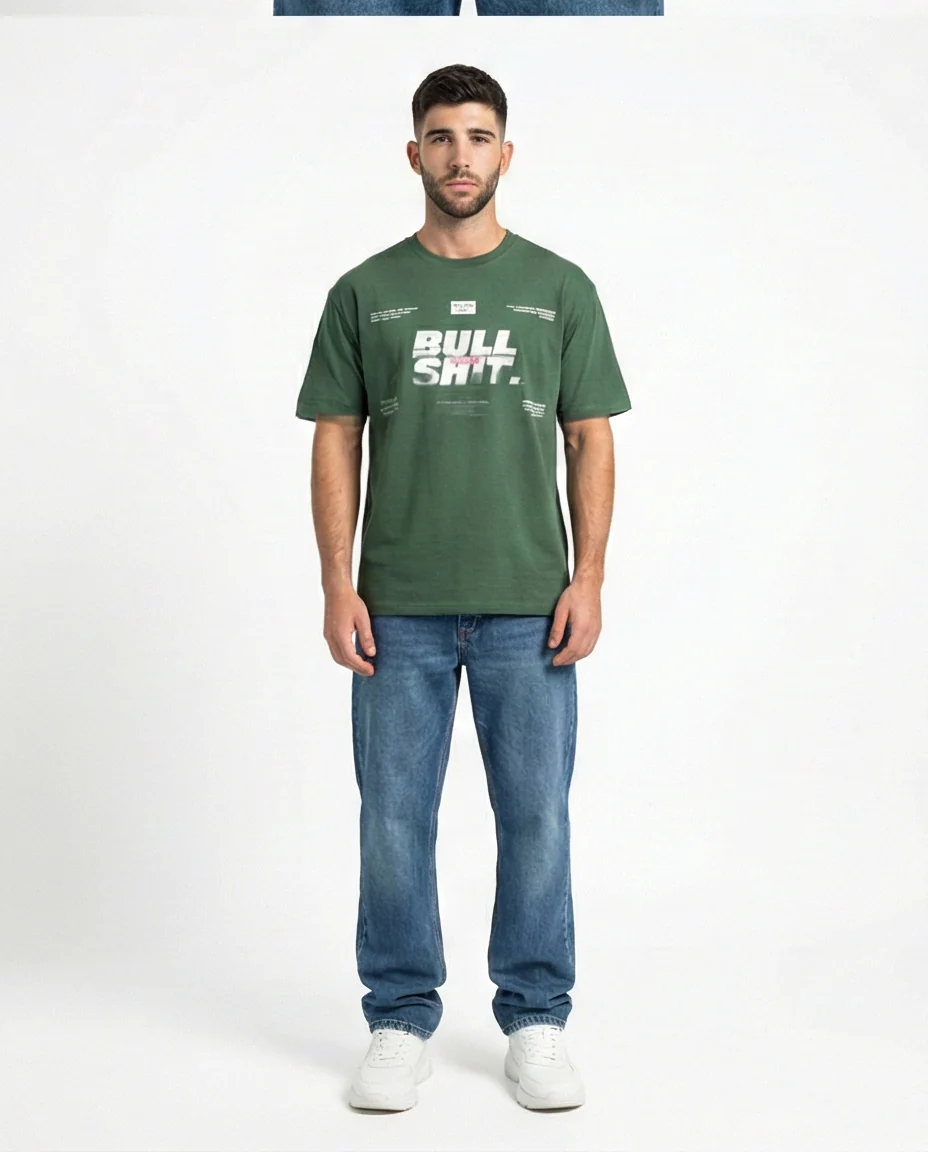 Forest Green Bull-Shit Graphic Print T-Shirt - Image 3