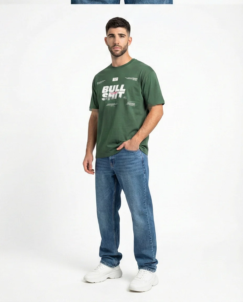 Forest Green Bull-Shit Graphic Print T-Shirt - Image 4