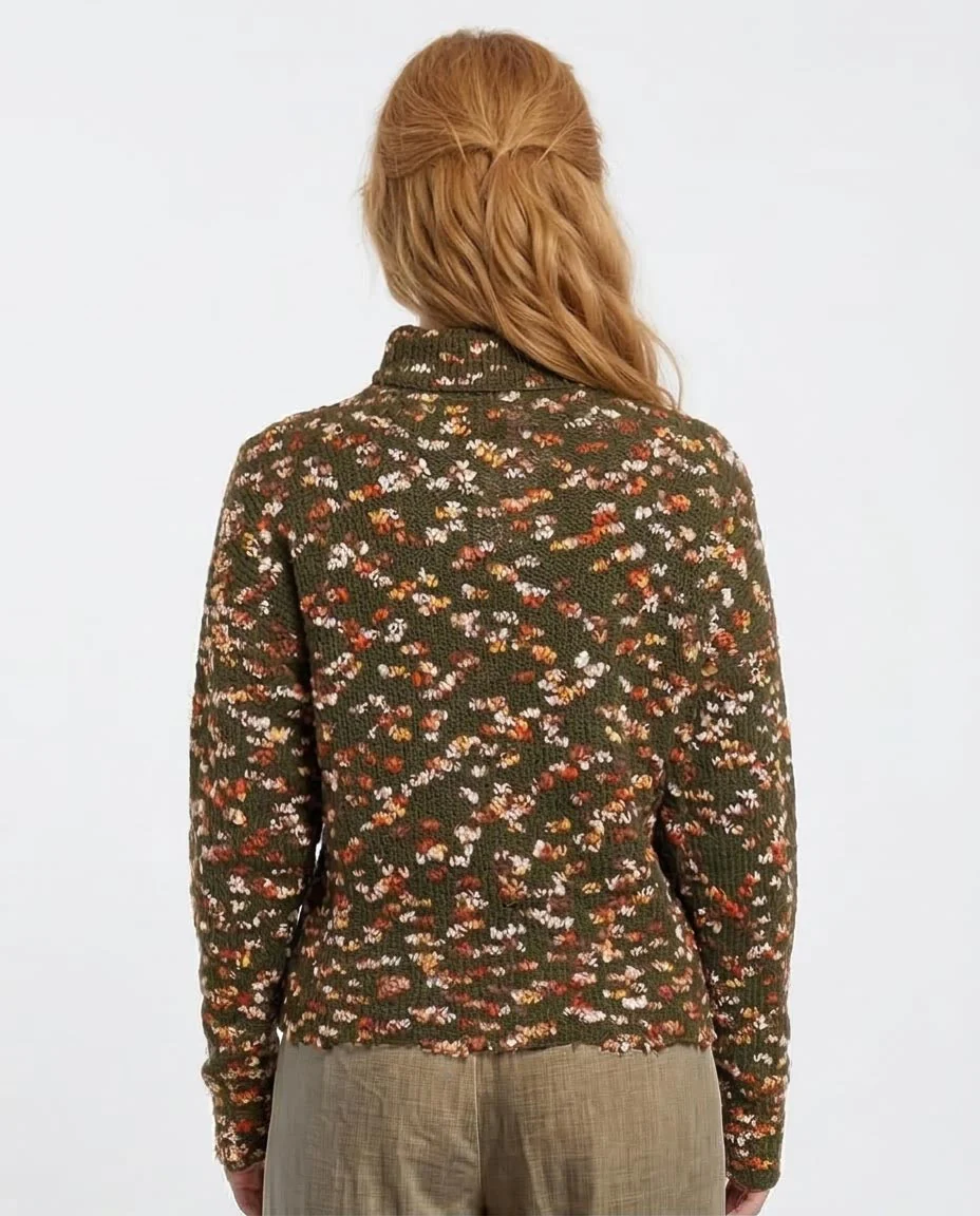 Forest Green Flecked Mock Neck Chunky Knit Sweater - O199836 - Image 2