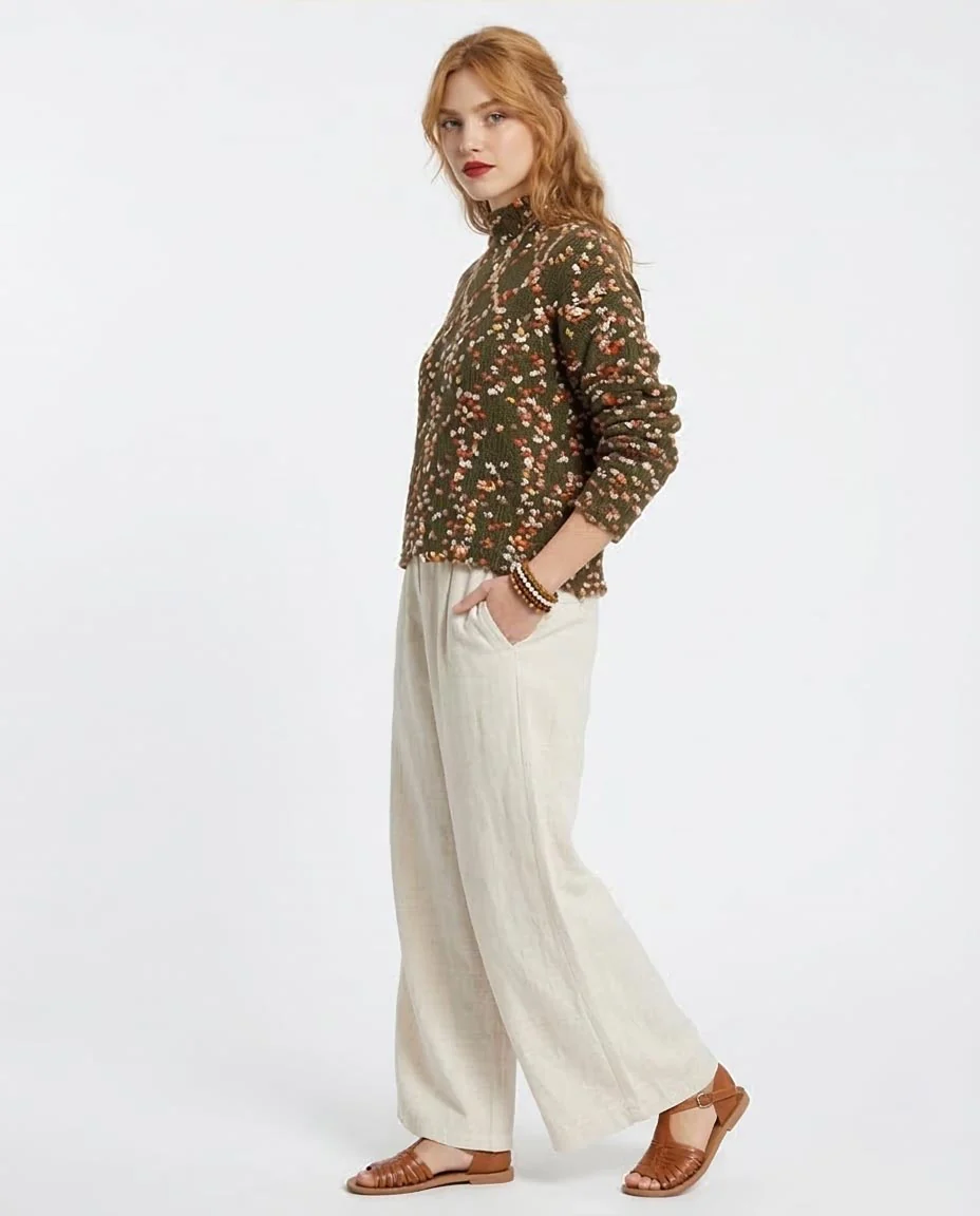Forest Green Flecked Mock Neck Chunky Knit Sweater - O199836 - Image 4