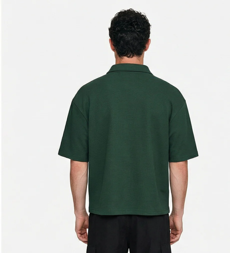 Forest Green Oversized Textured Polo Shirt - R216853 - Image 2