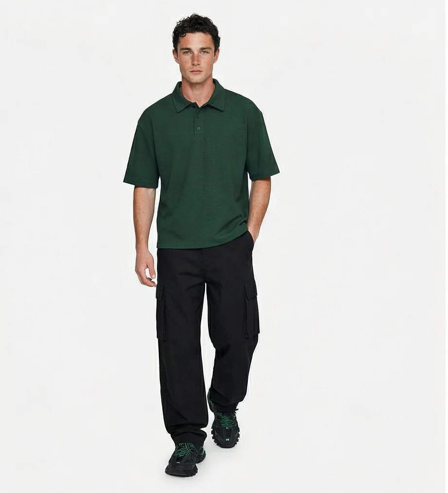 Forest Green Oversized Textured Polo Shirt - R216853 - Image 3