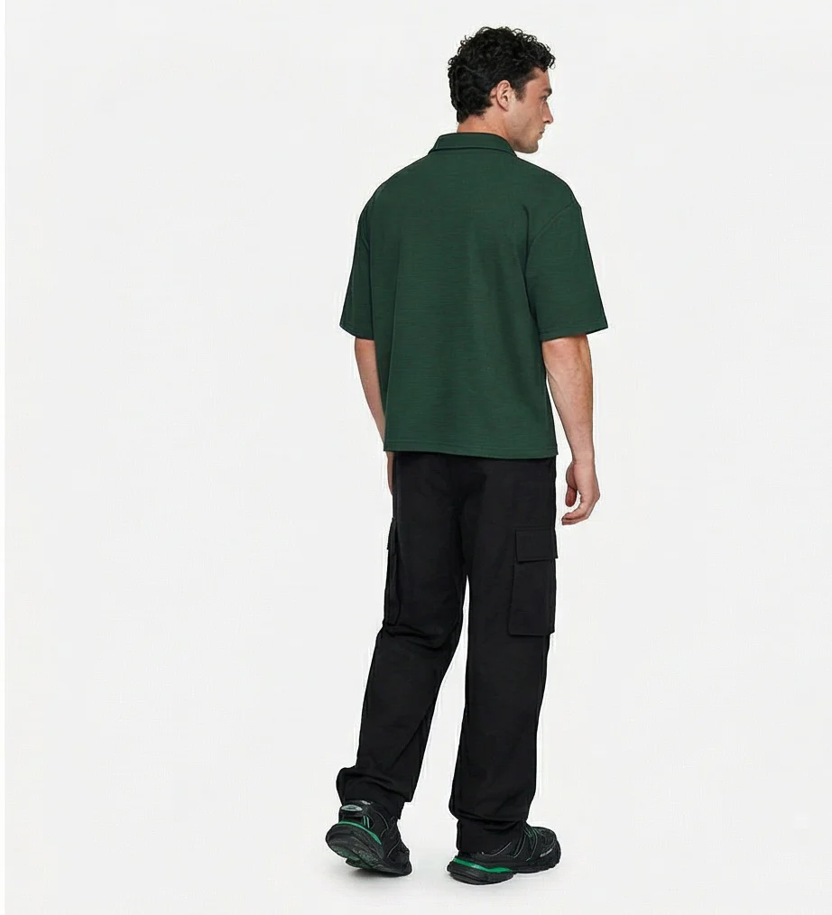 Forest Green Oversized Textured Polo Shirt - R216853 - Image 4