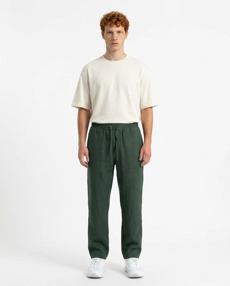 Forest Green Relaxed Fit Linen-Blend Trousers - R216742 - Image 3