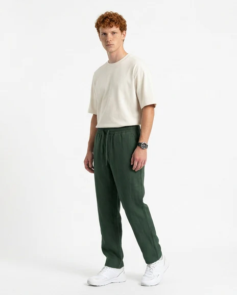 Forest Green Relaxed Fit Linen-Blend Trousers - R216742 - Image 4