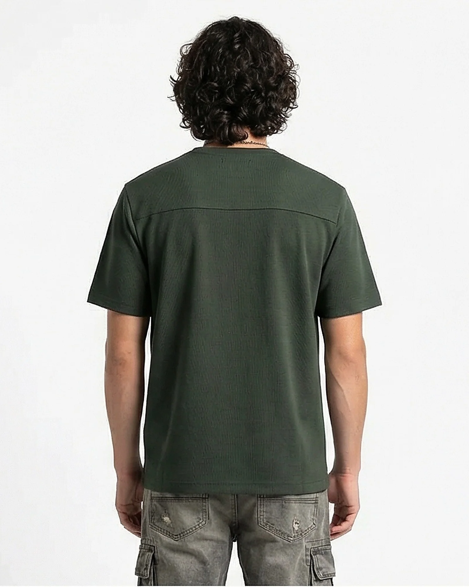 Forest Green Textured Crew Neck Tee - R216805 - Image 2