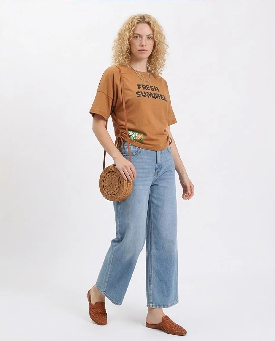Ravin Fresh Summer Graphics Side Drawstring T-shirt - Cinnamon - R210320 - Image 5